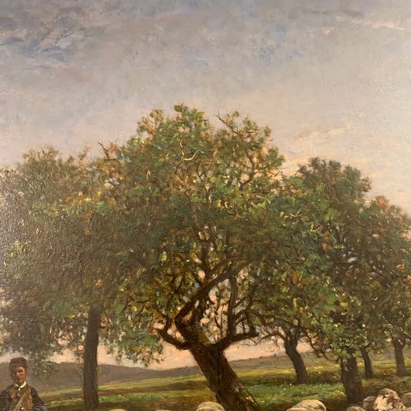 Ölgemälde Schafweide und Hirte in weiter Wiesenlandschaft von Felix Brissot de Warwille