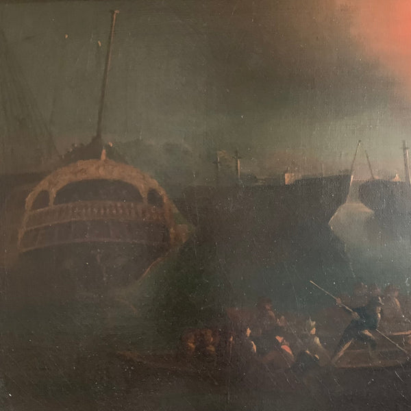 Ölgemälde Brand im Hafen von George Scharf