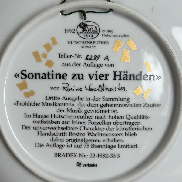 Vintage Porzellan Wandteller Sonatine zu vier Händen von Rosina Wachtmeister für Hutschenreuther