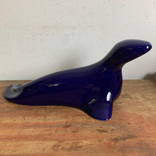 Vintage Porzellan Figur Seehund Robbe von Fürstenberg kobaltblau