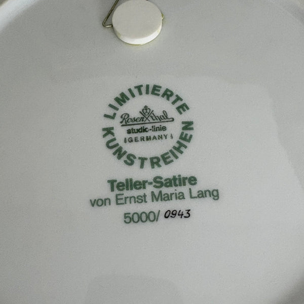 Komplette Serie 12 Vintage Satire Teller von Ernst Lang Maria Lang für Rosenthal
