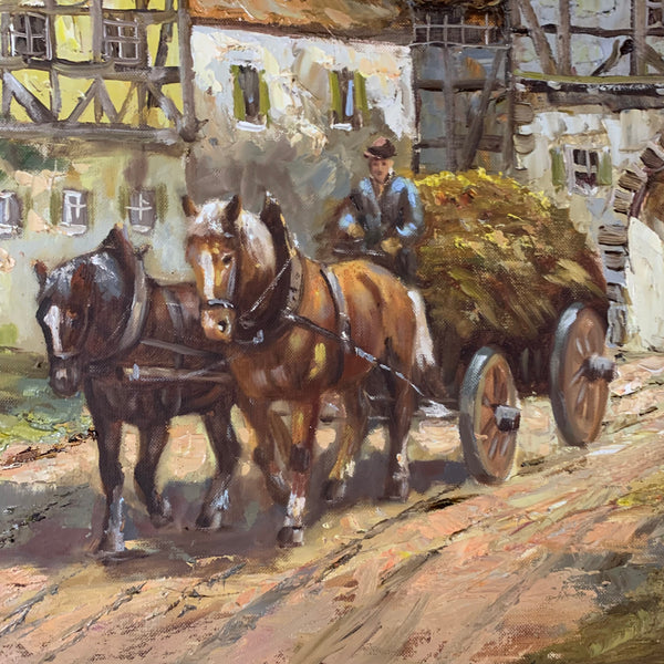 Ölgemälde Hessisches Dorf mit Pferdekutsche von August-Alexander Wendehals