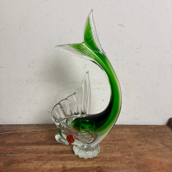 Vintage Murano Skulptur Fisch grün