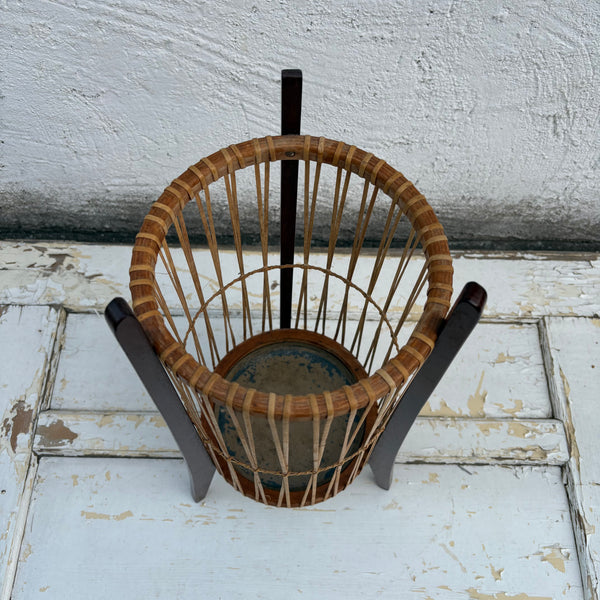 Mid Century Teakholz Bambus Garderobe und Schirmständer