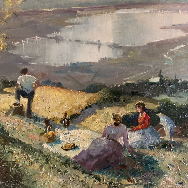 Ölgemälde Picknick am Zürichsee von Ludwig Gschossmann