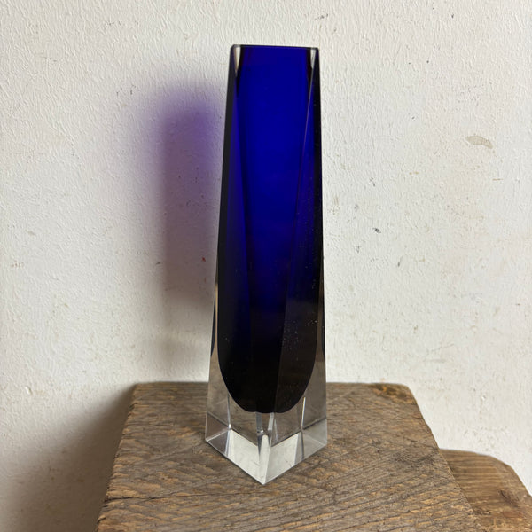 Vintage Mid Century facettierte Sommerso Murano Glas Vase von Flavio Poli für Alessandro Mandruzzato