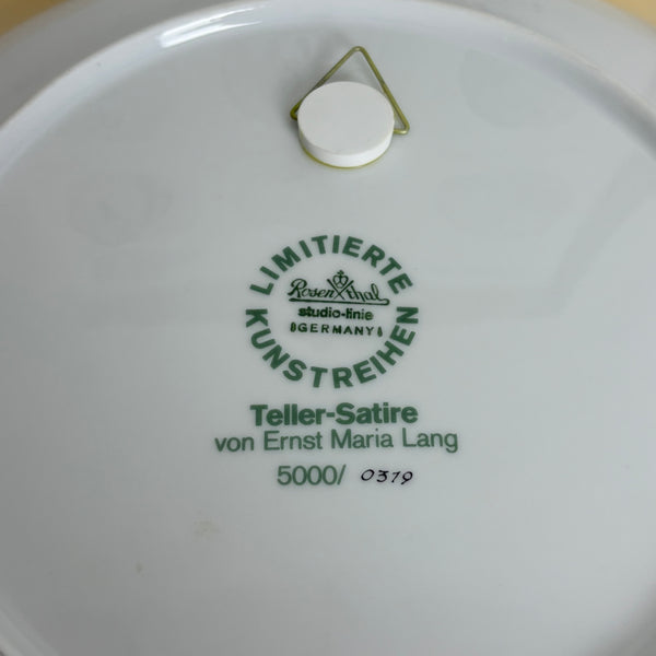 Komplette Serie 12 Vintage Satire Teller von Ernst Lang Maria Lang für Rosenthal