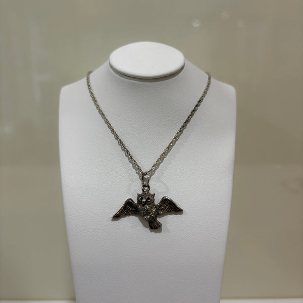 Vintage Silber Kette mit Anhänger Eule fliegend