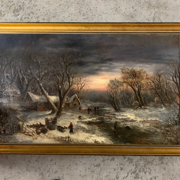 Ölgemälde Winterabend am Gehöft von Charles van den Eycken