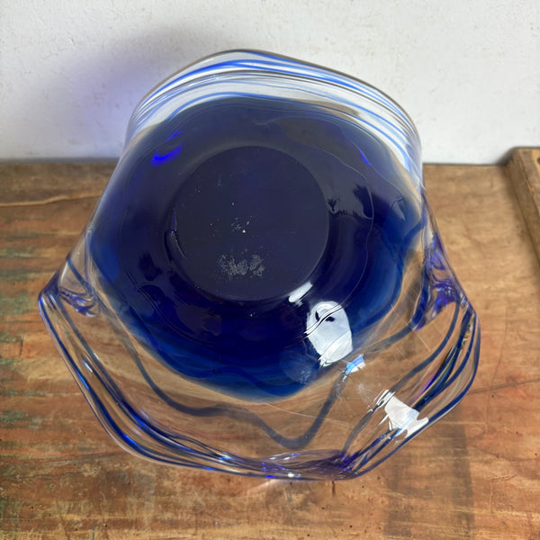 Vintage blaue Kristallglas Schale von Bayel France