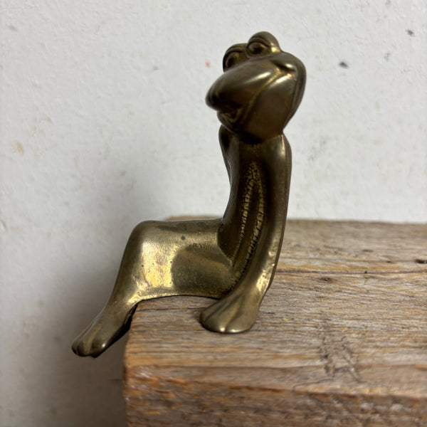 Vintage Messig Figur sitzender Frosch