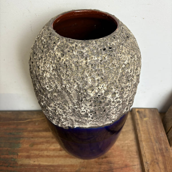 Vintage große Fat Lava Keramik Vase von Scheurich 546-41 nachtblau