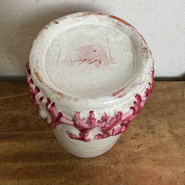 Vintage Mid Century Studio Keramik Vase mit Katzen Relief