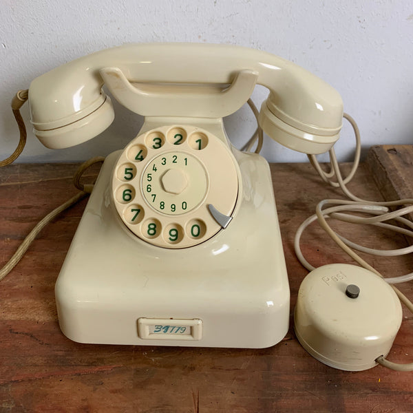 Vintage Wählscheiben Telefon W48 in weiß elfenbein