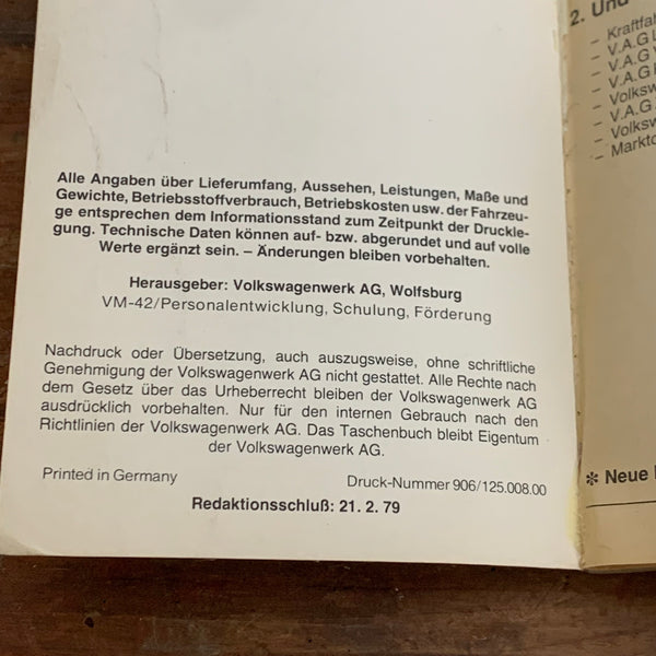 Vintage Heft VAG Verkauf Volkswagen und Audi Modelle 1979