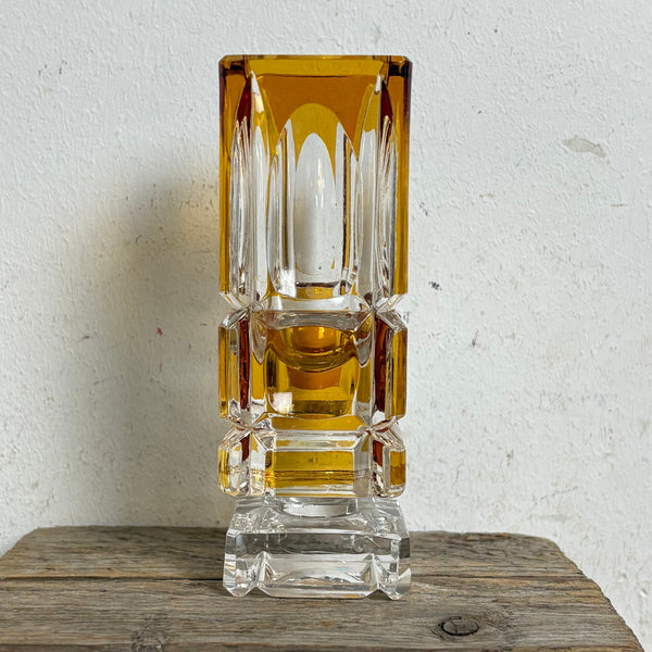 Vintage bernsteinfarbene Kristall Vase von Cristal d' Argues