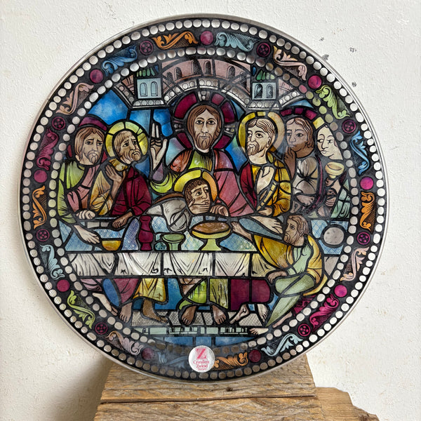 Vintage Buntglas Teller Das letzte Abendmahl Kirchenfenster