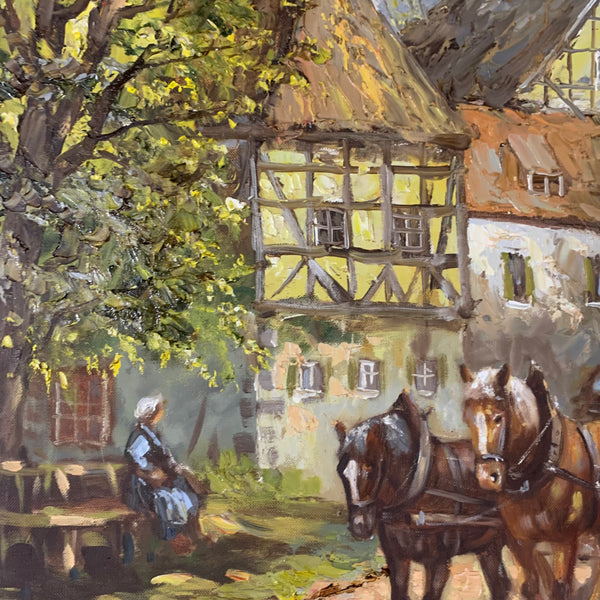 Ölgemälde Hessisches Dorf mit Pferdekutsche von August-Alexander Wendehals