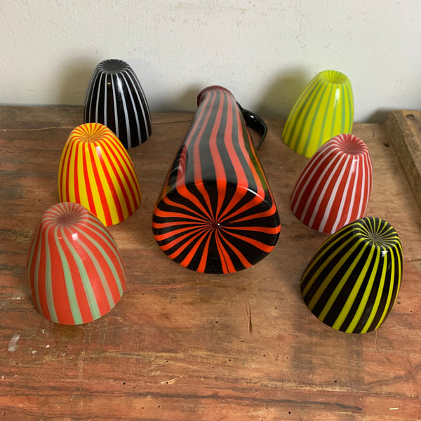 Vintage Glas Karaffe mit 6 Bechern aus Murano