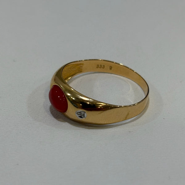 Koralle Goldring 333 Gelbgold – 8 Karat Ring mit Brillanten