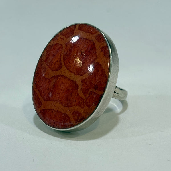 Hochwertiger großer Silber Ring mit Koralle