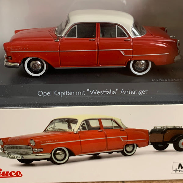 Modellauto Opel Kapitän mit Anhänger von Schuco OVP