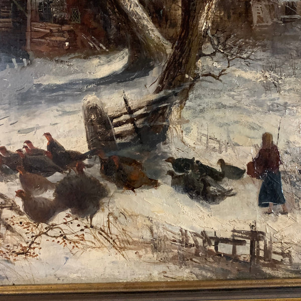 Ölgemälde Winterabend am Gehöft von Charles van den Eycken