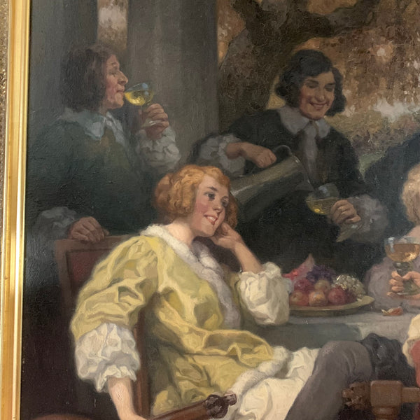 Ölgemälde Sommerfest auf der Terrasse eines Landhauses festliche Gesellschaft von Rudolf A. Höger