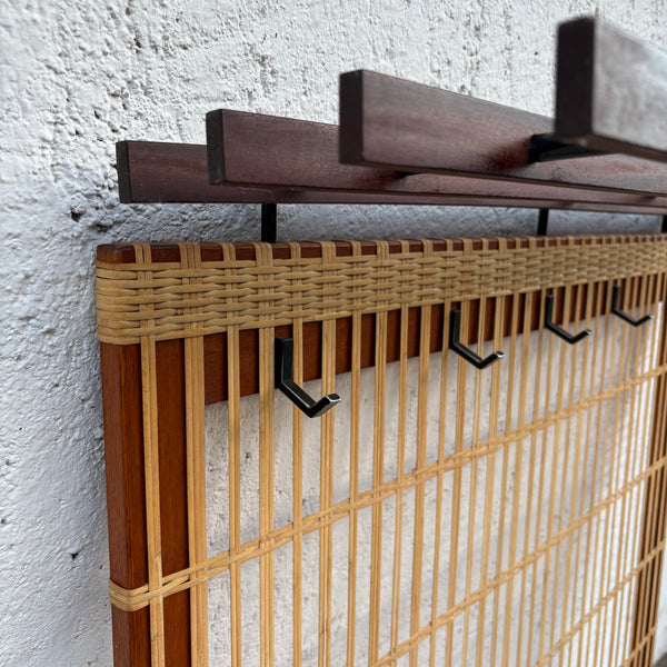 Mid Century Teakholz Bambus Garderobe und Schirmständer