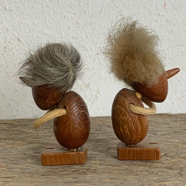 Vintage Optimist und Pessimist Holzfigur von Hans Bolling