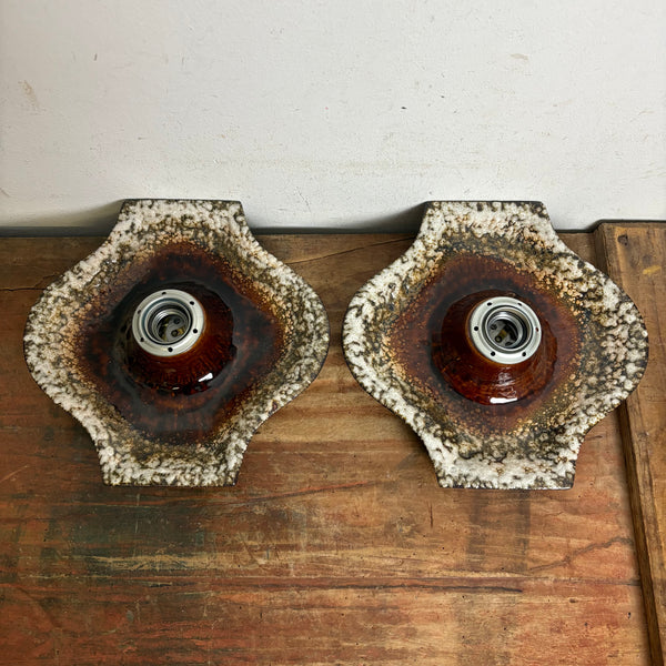 Vintage 2er Set Fat Lava Keramik Wand Lampen