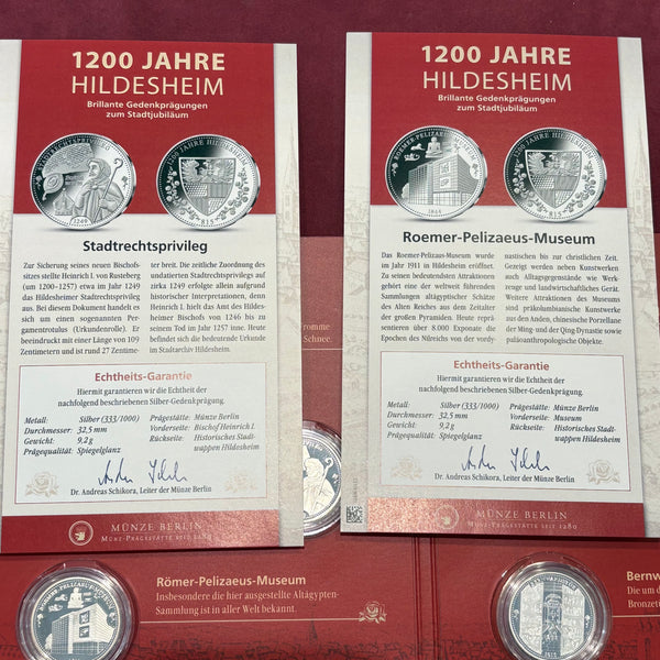 Münzen Silber Gedenkprägungen 1200 Jahre Hildesheim und Goldprägung