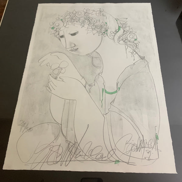 Vintage limitierter Kunstdruck Dame mit Kleeblatt von Björn Wiinblad