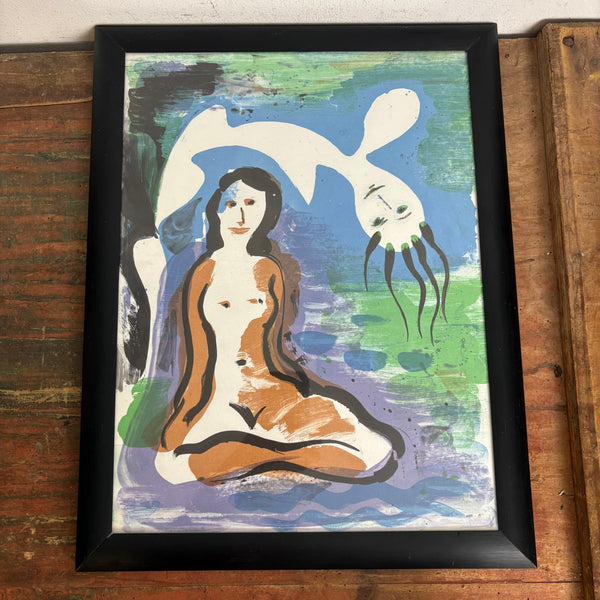 Farb Lithografie Gruß an Baselitz von Mohamed Abla