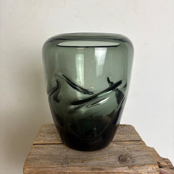 Vintage graue Rauchglas Murano Empoli Vase