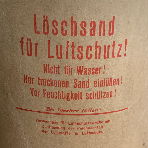 Historischer Eimer aus Pappe Löschsand für Luftschutz
