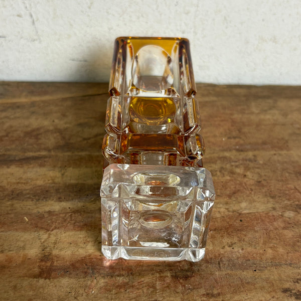 Vintage bernsteinfarbene Kristall Vase von Cristal d' Argues