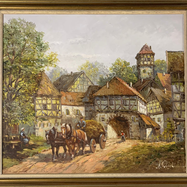 Ölgemälde Hessisches Dorf mit Pferdekutsche von August-Alexander Wendehals