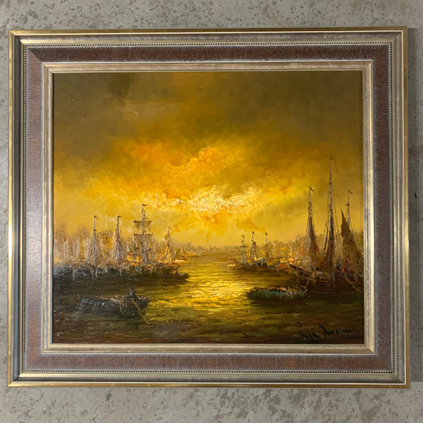 Ölgemälde Segelschiffe im Hafen von Amsterdam von Peter Brouwer