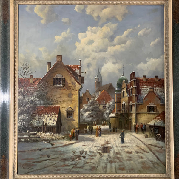Ölgemälde Winterlandschaft in süddeutscher Kleinstadt von Herbert Steinbach