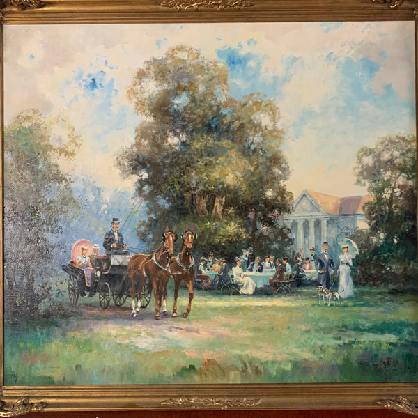 Ölgemälde Gesellschaft im Englischer Garten München von Alfred Otto Lier
