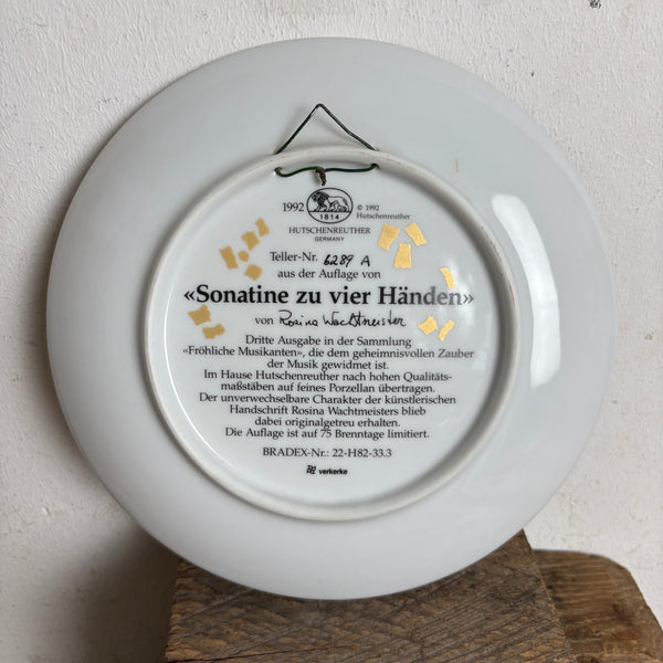 Vintage Porzellan Wandteller Sonatine zu vier Händen von Rosina Wachtmeister für Hutschenreuther