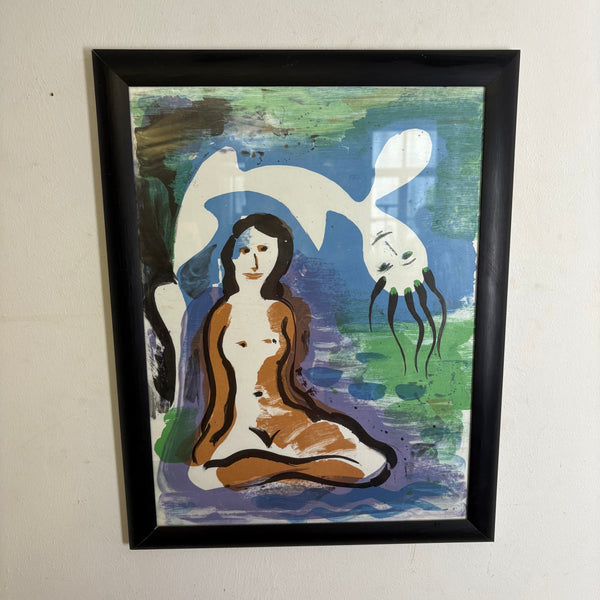 Farb Lithografie Gruß an Baselitz von Mohamed Abla