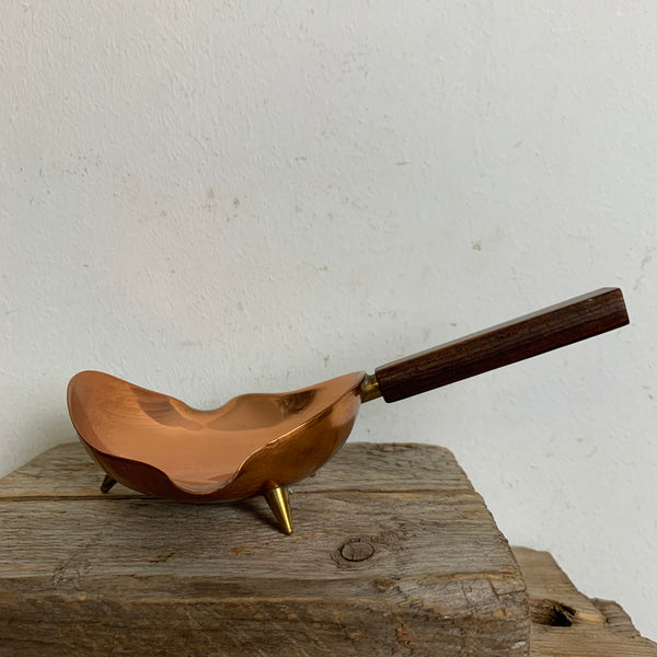Mid Century Aschenbecher aus Kupfer, Messing und Holz