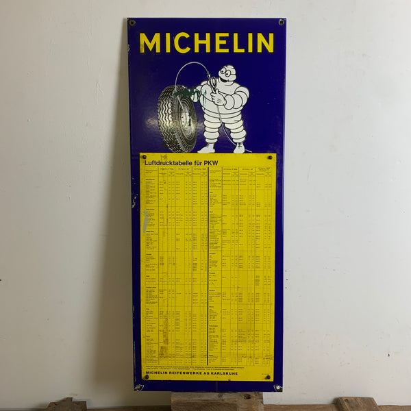 Emaille Schild Michelin Reifendruck Tabelle PKW