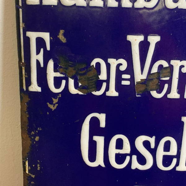 Vintage Emaille Schild Hamburg Bremer Feuerversicherungs Gesellschaft