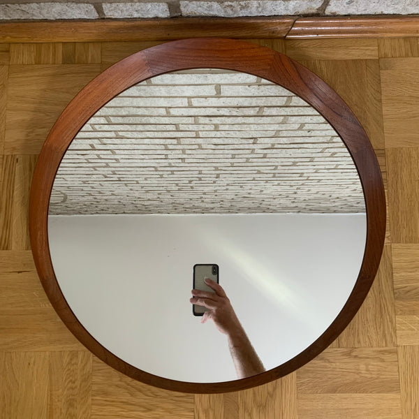 Vintage runder Teak Wandspiegel von Th. Poss' Eftf. Copenhagen