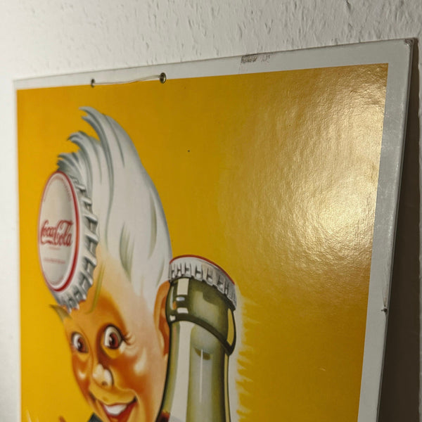 Vintage sehr seltenes Werbeschild Coca-Cola Sprite Boy mit Kronkorken