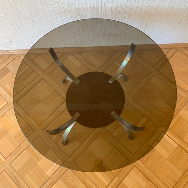 Vintage Space Age Couchtisch Chrom Glas Holz