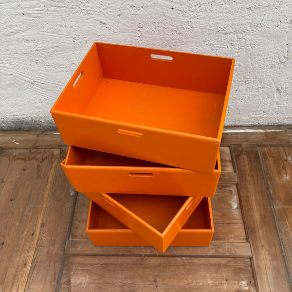 4 vintage Holz Stapelkisten von Ikea in orange